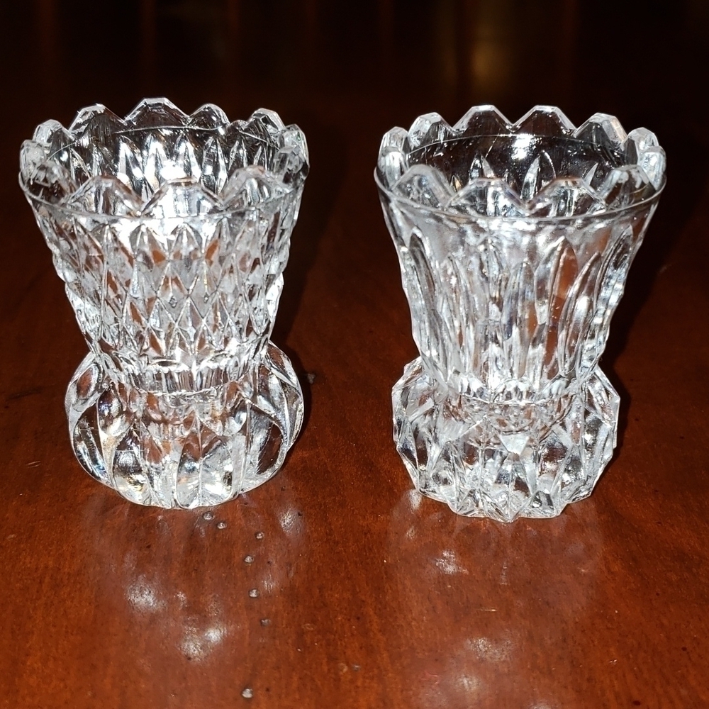 Vintage Salt Cellars or Toothpick Holders Pressed Glass Mid Century Pair of 2
